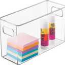 mDesign Large Plastic Office Storage Organizer Container Bin with Handles  Basket for Cabinet, Cupboard, Desk, Closet and Shelf Organization  Holds Notebook, Books, Files, Ligne Collection  Clear