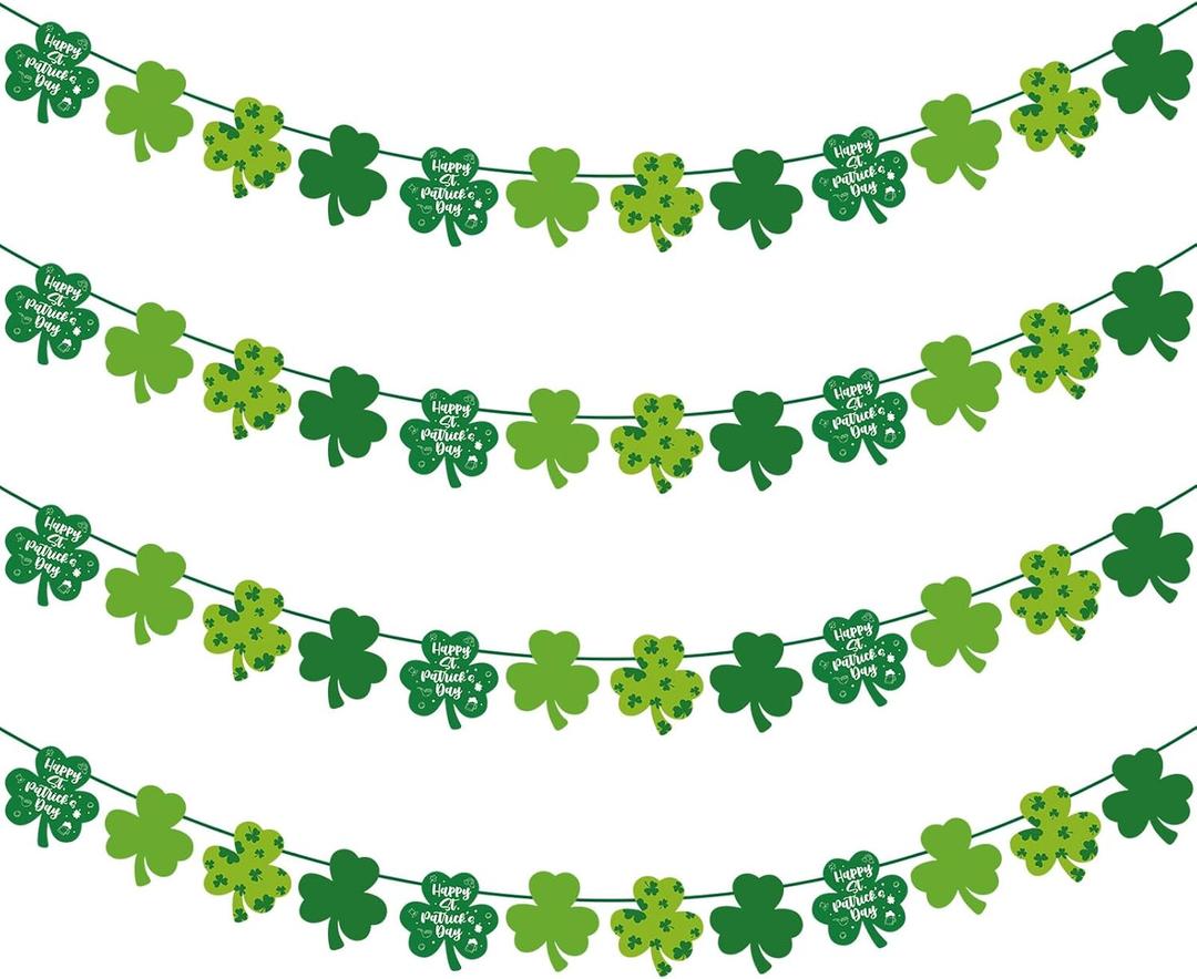 4 Pack Felt Shamrock Garland Clover Banners, NO DIY Lucky Shamrock Banner St. Patrick's Day Garland Banner for St. Patrick's Day Irish Party Supplies Decor