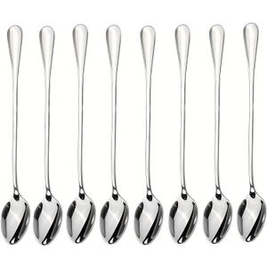 dhrbsx Long-Handled ice Tea Spoon, Cocktail stir Spoons, Stainless Steel Coffee Spoons, ice Cream Scoop Set of 8 (pointed, Silver)