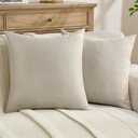FUTEI Pack of 2 Chevron Chenille Throw Pillow Covers 18x18 Inch Soft Herringbone Texture Solid Decorative Cushion Case Farmhouse Home Decor for Couch Bed Living Room, Beige