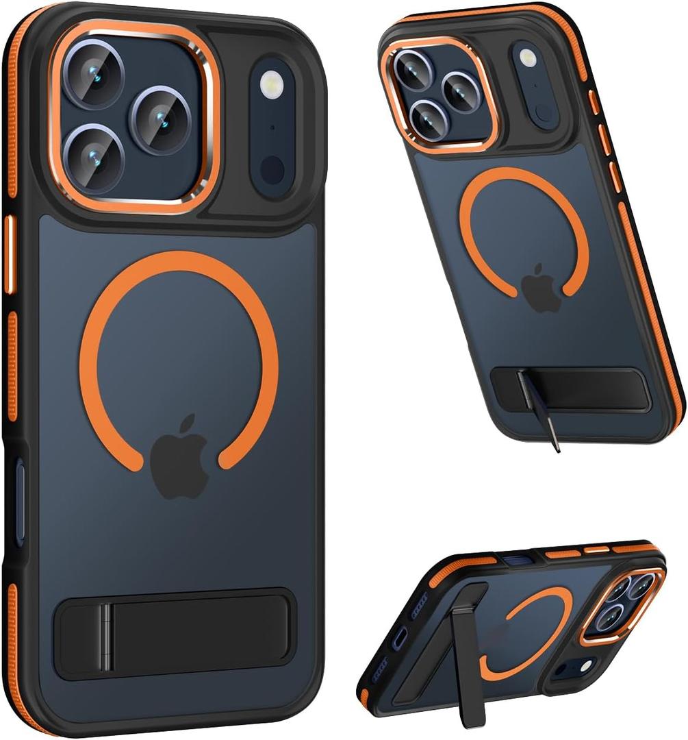 MAKAVO Magnetic for iPhone 17 Pro Max Case with Stand, Compatible with MagSafe, Slim Translucent Matte Military-Grade Drop Protection Phone Cover, Cosmic Orange