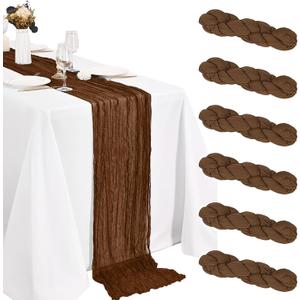 6 Pack Cheesecloth Table Runner 20 x 120 Inch Brown Boho Gauze Cheese Cloth Table Runners 10 FT Long Rustic Sheer Table Decorations for Wedding Party Baby Bridal Shower Birthday Holiday Home