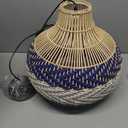 3-Light Rattan Pendant Light 15" Hand-Woven Blue White Wicker Basket Chandelier Boho Faux Rattan Hanging Light,for Living Room Bedroom Kitchen Hallway Dining Farmhouse