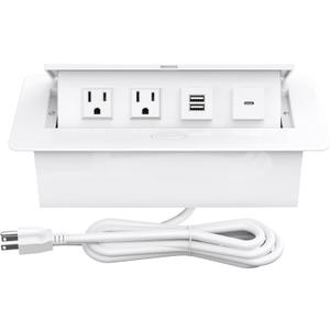 Pop Up Outlets with PD 30W USB Ports, Recessed Hidden Countertop Outlet Connectivity Box, Conference Table Power Hub Power Strip Pop Up Socket with 2 AC Outlet, USB A & USB C Ports, UL Listed (White)