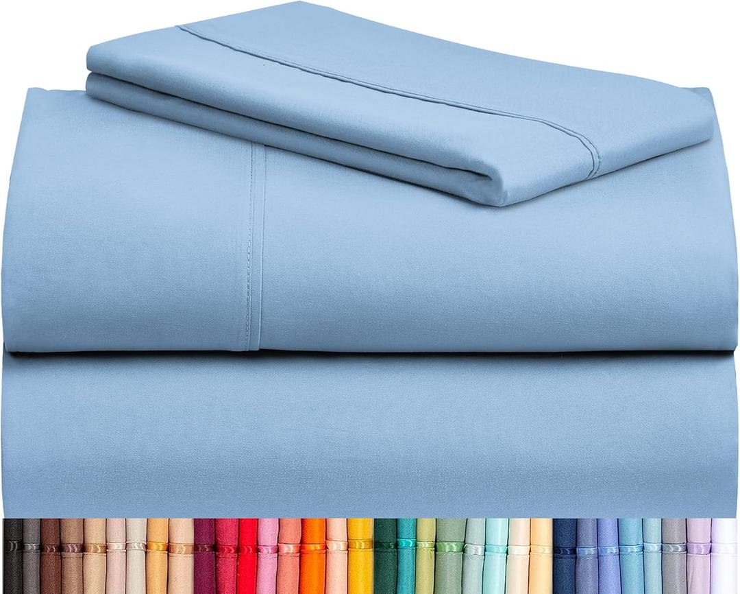LuxClub Club Twin Sheets - Soft Bed Sheet for-Boys-and-Girls-4 PC Deep Pockets 18" Eco Friendly Wrinkle Free Kids Machine Washable Hotel Bedding Silky Soft- Sky (18 - Sky)