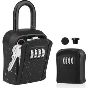 Key Lock Box, [New Version] Diyife Lock Box for House Key, Portable Lockbox for Keys, 4 Digit Combination Key Safe Storage, Waterproof Key Lock Box Wall Mounted for Outdoor Home Garage Office, Black (1 Pack)