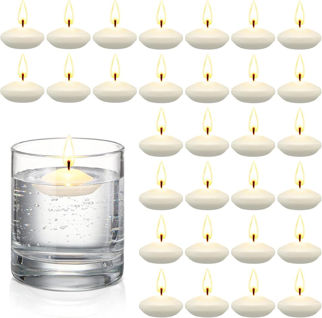 Nuanchu 30 Pcs 1.5'' Valentines Unscented Floating Candles Bulk for Centerpieces Votive Floating Cylinder Vases Candles for Wedding Party Anniversary Christmas Thanksgiving Party Gifts Decor (White)