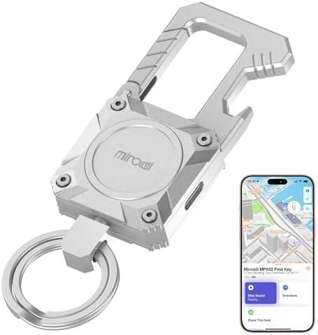 Miroddi Keychain Tracker, Men's Key Chain Works with Find My(iOS Only), Heavy Duty Keychain Carabiner Bottle Opener, Car Key Chains with Finder, Anti-lost Keyrings Tracker, Rechargeable, Silver