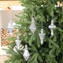 6 Pcs 5.7 inch Mercury Glass Finial Christmas Ornament Rustic Finial Vintage Ornaments Xmas Glass Mercury Hanging Decor Christmas Tree Decoration for Holiday Farmhouse(Silver)