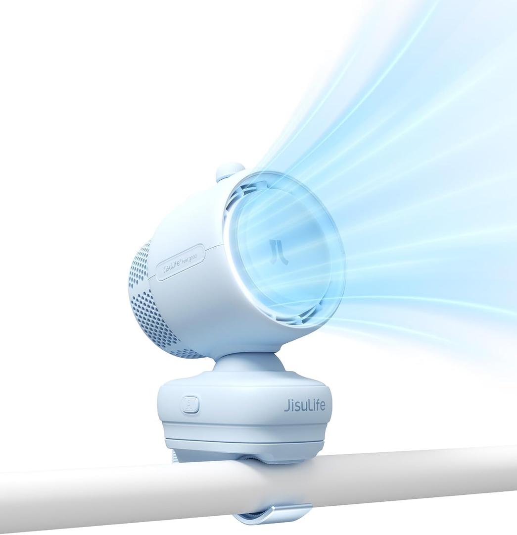 JISULIFE Clip On Stroller Fan 2026-Baby Cool Helper: Smart 120° Auto Oscillation with 100 Speeds, 21H Super-Long Battery, Portable Baby Fan for Crib, Stroller & Bedroom, Gift for Moms-Blue