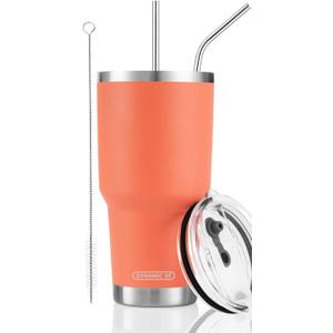 DS 30oz Orange Tumbler Stainless Steel Insulated Travel Mug with Straw Lid Cleaning Brush (30oz Orange)