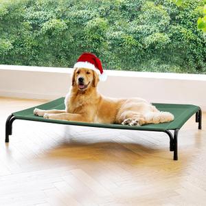 Elevated Dog Bed Raised Outdoor Dog Cot for Large Dogs, Installation Requires No Tools, Frame with Washable Cooling Breathable Mesh Anti-Slip Feet, Indoor Pet Bed, Green, 43.3 Inches