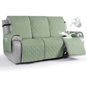 VANSOFY Waterproof Recliner Couch Covers, Sofa Covers 1-Piece Washable Reclining Sofa Cover Non-Slip Furniture Protector with Elastic Straps Pocket for Dogs, Pets(Light Green,3 Seater)