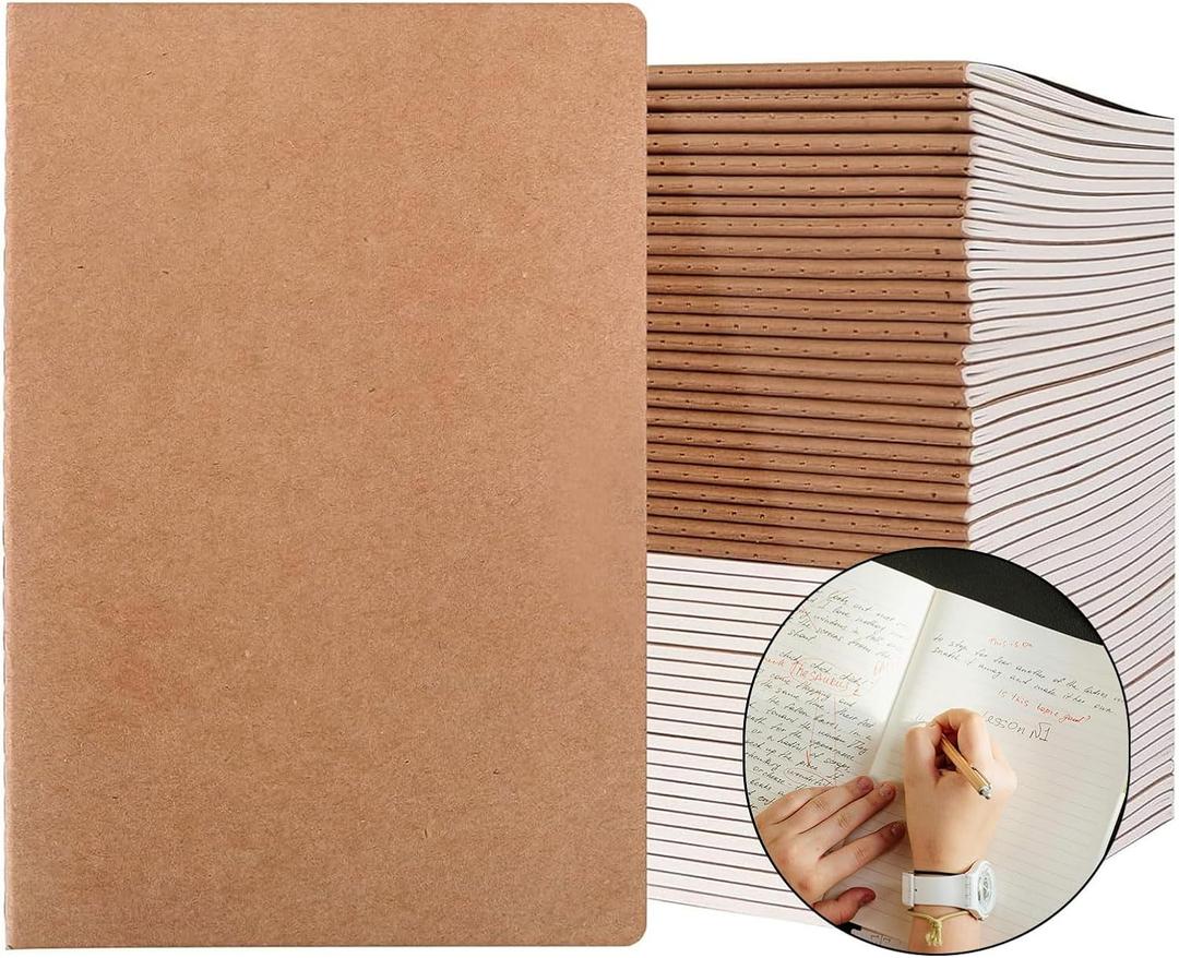 50 Pack A5 Lined Kraft Notebook Journals 8.3x5.5 InTravel Journals Notebooks BulkSubject Notebooks 34 Sheets 68 Pages for Writing School Office Supplies (Lined-50 Pack)