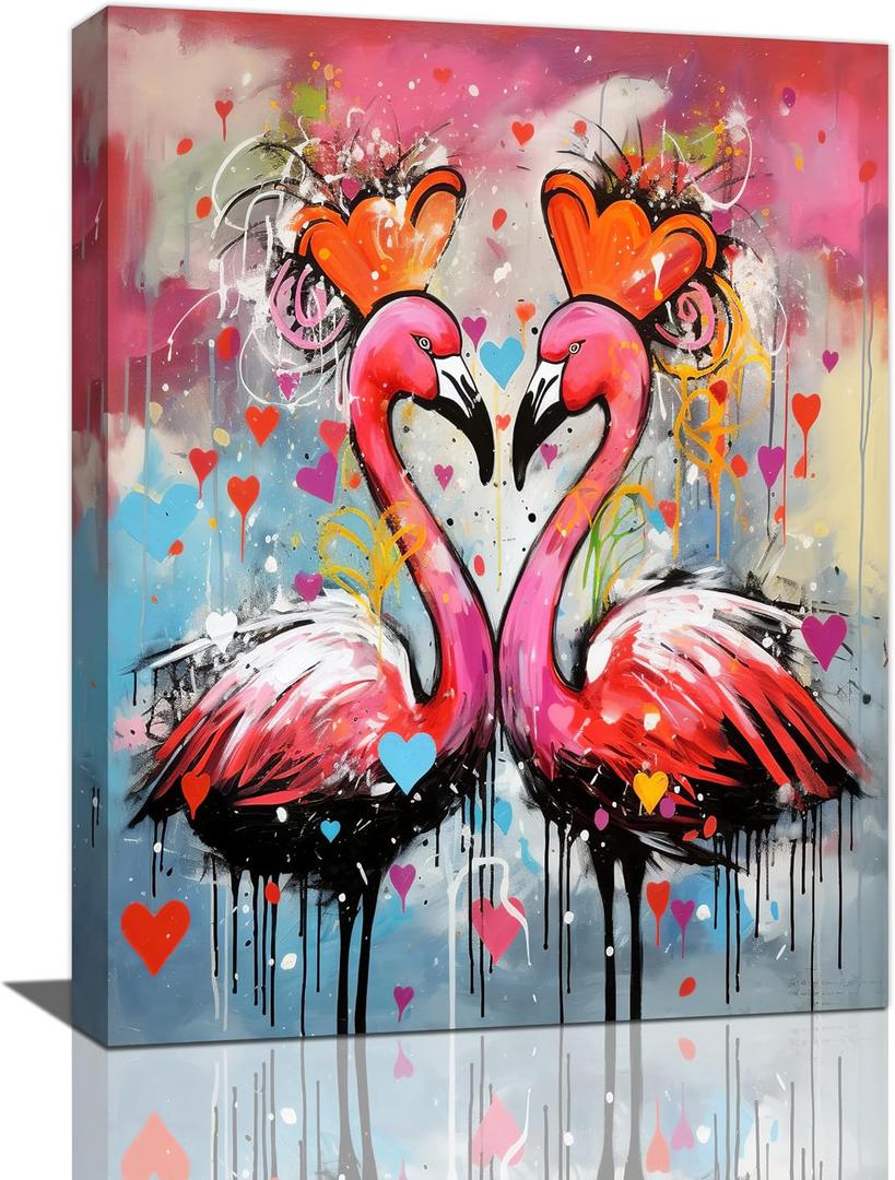 yerretin Flamingo Wall Art Banksy Graffiti Pictures Wall Decor Pink Canvas Painting Modern Home Decoration Artwork for Bathroom Bedroom Living Room Office Framed 12"x16"