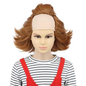karlery Kids Short Fluffy Brown Curly Bald Wig Horror Anime Cosplay Wig for Halloween Costume Anime Party