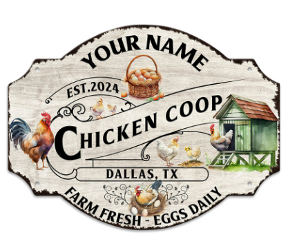 Personalized Chicken Coop Hen House Fluffy Farm Wooden Sign Wall Door Plaque, Multiple Sizes, Customized Name, Title & Quote, Farmer Farmhouse Chicken Rooster Sign
