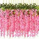 40 pieces Pack Artificial Fake Wisteria Vine Ratta Hanging Garland Silk Flowers String Party Home Wedding Decor, 3.75 Feet/Piece,Pink