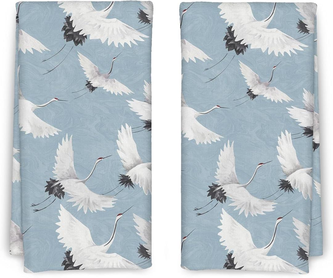 Crane Bird Kitchen Towels Set of 2 Hand Towel, White Crane Decorative Dish Towels for Kitchen, Bathroom Kitchen Decor, 16x24