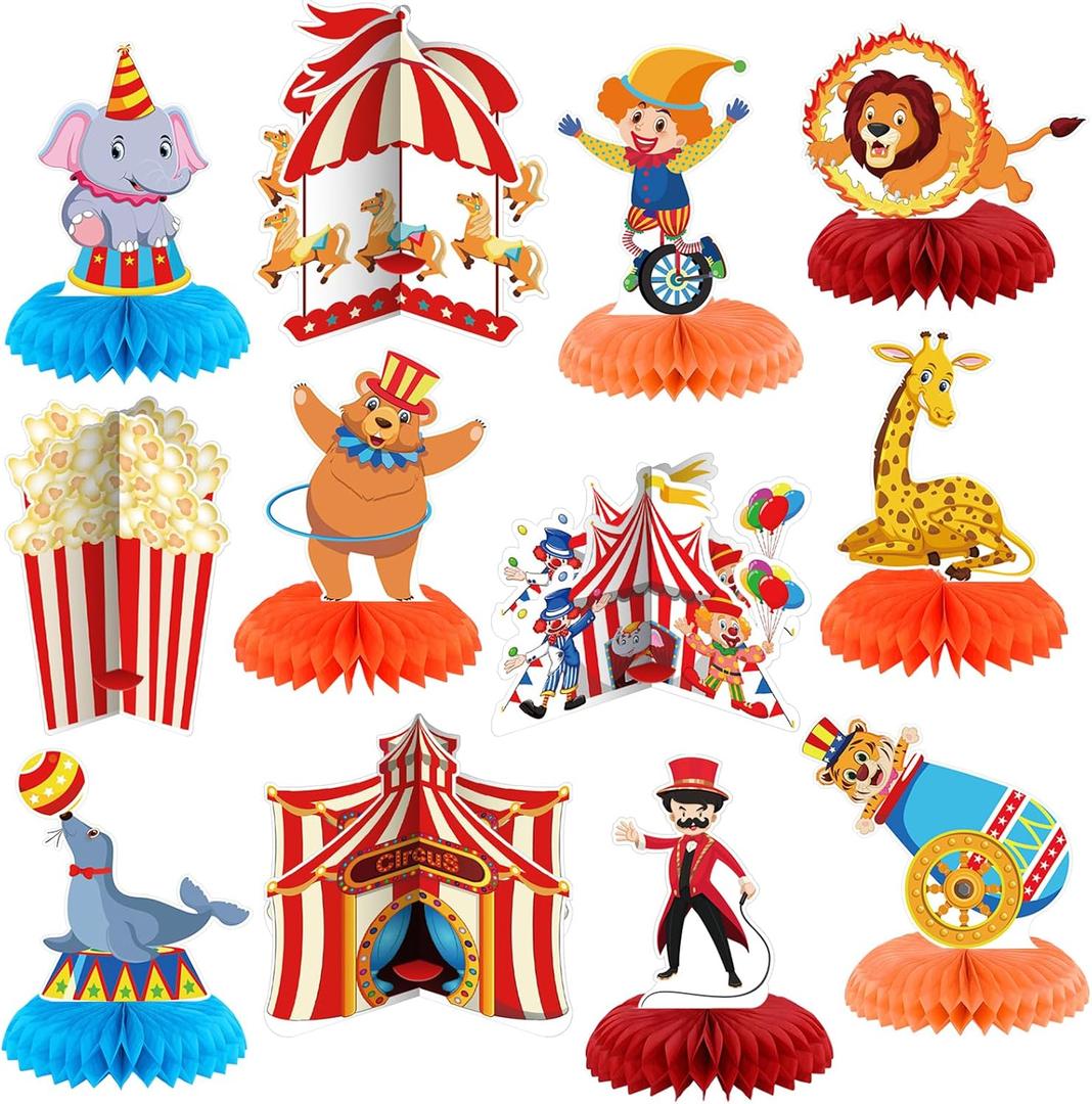 12 Pcs Carnival Party Decorations Circus Theme Party Decorations Carnival Circus Honeycomb Table Centerpieces for Home Office Birthday Honeycomb Supplies Decor