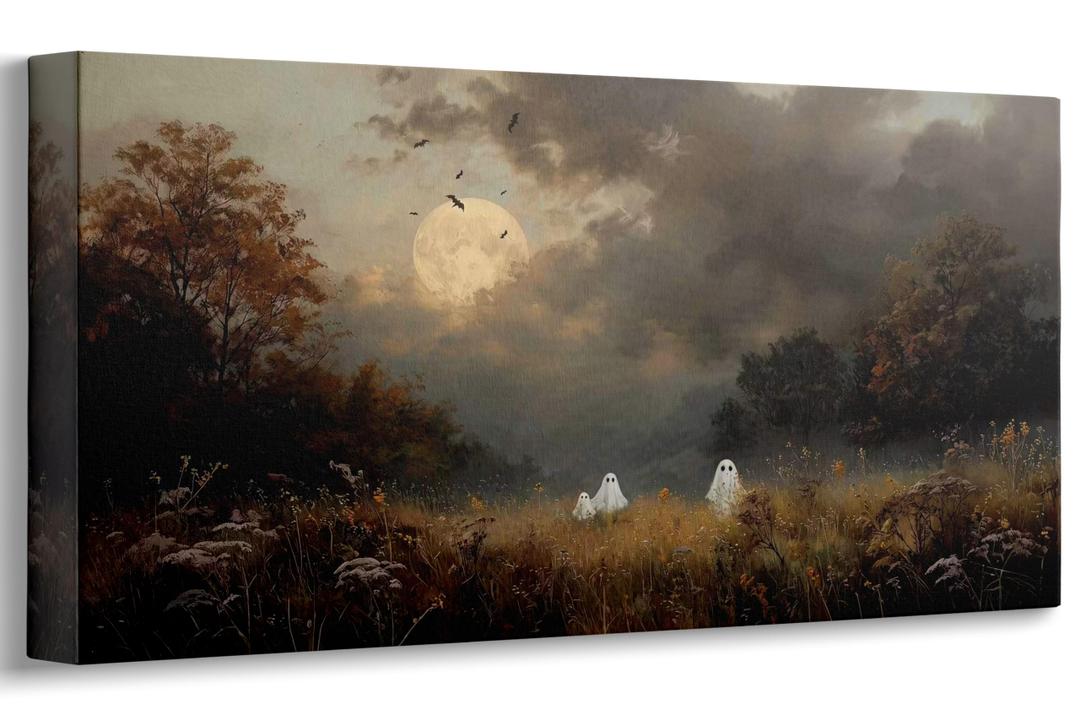 Anpeer Large Cute Halloween Ghost Canvas Wall Art, Full Moon, 20x40 Inch