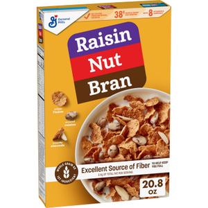 Raisin Nut Bran Cereal, High Fiber Cereal, Made with Whole Grain, 20.8 oz (EXP 05/15/27)