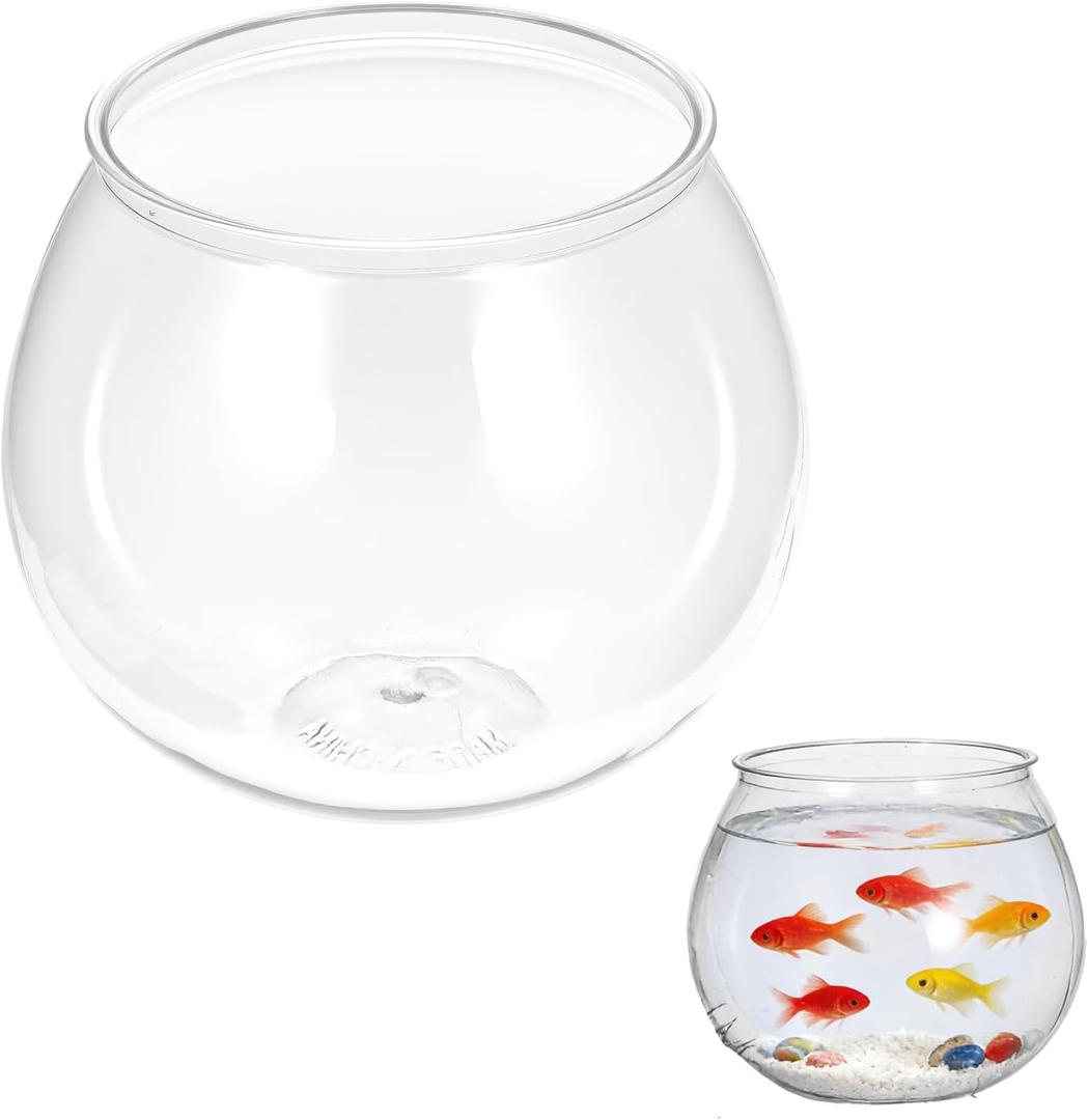 Plastic Fish Bowl 30 oz Decorative Small Mini Fishbowl Round Plastic Aquarium Fish Bowls Unbreakable Heavy Duty Bowl for Centerpiece Vases, Party Decorations, Pack of 1
