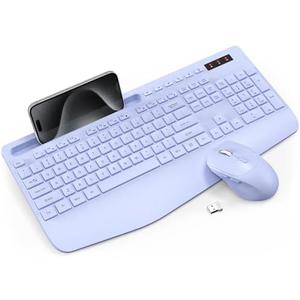 Wireless Keyboard and Mouse Combo - Full-Sized Ergonomic Keyboard with Wrist Rest, Phone Holder, Sleep Mode, Silent 2.4GHz Cordless Keyboard Mouse Combo for Laptop, Computer, PC, Mac, Windows -Trueque