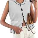 Yousify Womens Knit Tank Tops 2025 Summer Sleeveless Sweater Vest Round Neck Button Down Casual Cardigan with Pockets, White, L Size