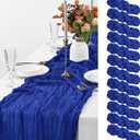 12 Pack Royal Blue Cheesecloth Table Runner, 10FT Cheesecloth Rustic Boho Table Runner Long Romantic Semi Sheer Table Runner for Wedding Birthday Bridal Shower Party Decorations(21.5120 Inch)