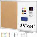 Cork Board White Board Combo, 36" X 24" Magnetic Whiteboard Bulletin Combination Board, Aluminum Frame Vision Board with Dry Erase Markers, Magnets, Eraser and Push Pins for Office, Home & School