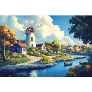 1000 Pieces Jigsaw Puzzles for Adults 1000-Pieces Puzzles Jigsaw Puzzles Impossible Hard Difficult Challenging Puzzles for Teens Windmill Town Garden Forest River Landscape Puzzle 28 x 20 inch