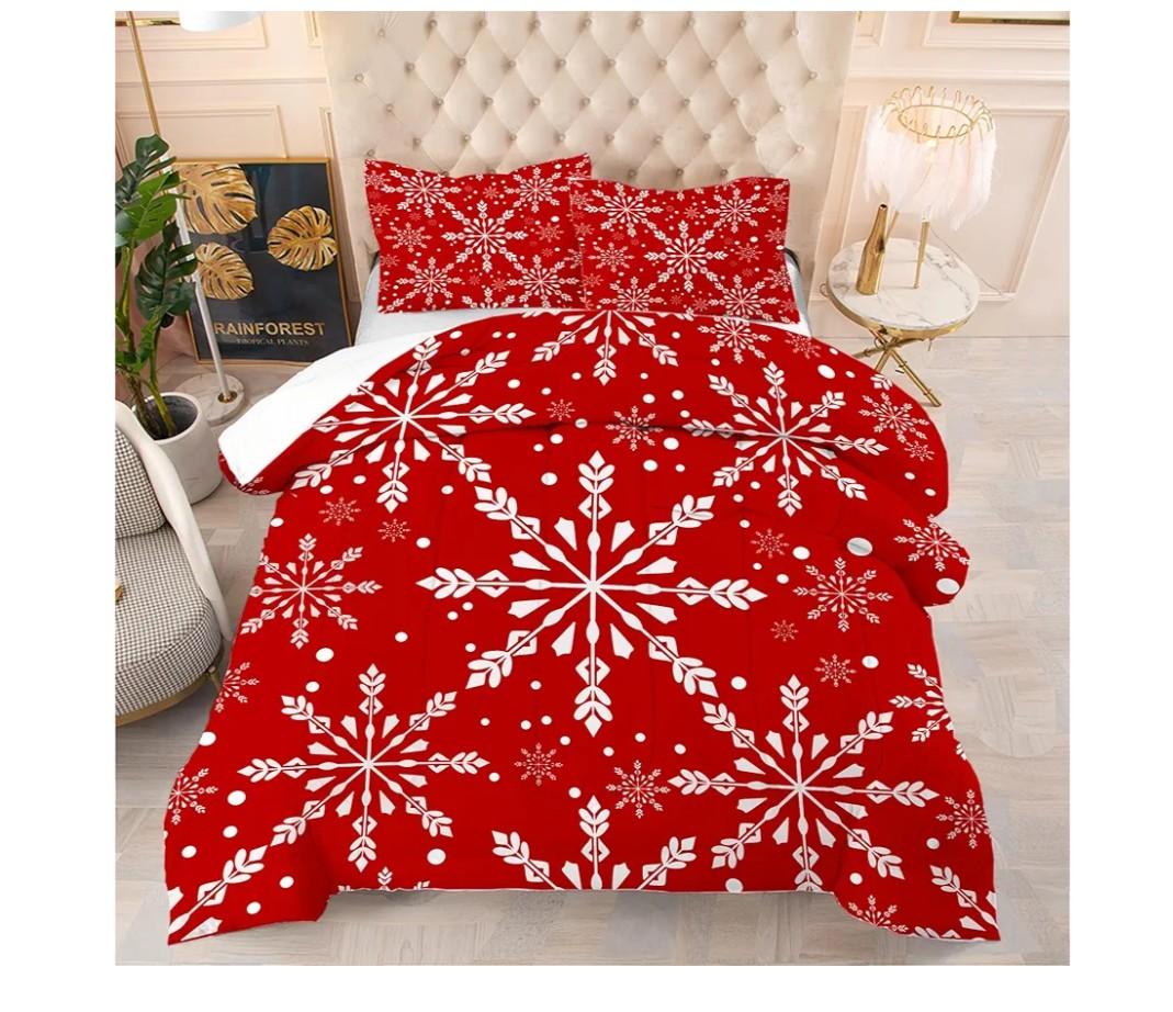 Christmas Comforter Set Queen: Christmas Snowflakes Red Bedding Sets for Teen Girls Women Bedroom Xmas Festival Quilt Winter Snow Duvet Bed Set 1 Comforter & 2 Pillowcases