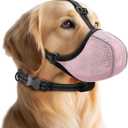 Dog Muzzle - Soft Breathable Mesh Nylon Adjustable Muzzle for Small Medium Large Dogs | Prevents Chewing,Biting & Scavenging | Allows Panting, Drinking & Grooming | Secure Collar Strap Design(Pink L)