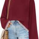 ZESICA Women's Oversized Long Sleeve Sweaters Fall Crewneck Color Block Loose Ribbed Knit Pullover Tops (Red, L)