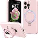 Compatible with iPhone 15 Pro Case with Stand, Full Camera Protection Slim Liquid Silicone Phone Cases Fit for iPhone 15 Pro Compatible with MagSafe Magnetic Ring Kickstand Case 6.1", Pink