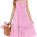 GRACE KARIN Girls Summer Dress Spaghetti Strap Square Neck Swing Dress 7Y