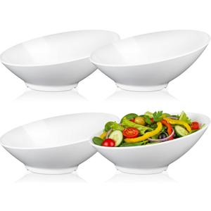 Sawysine 4 Pack 36 oz Melamine Angled Serving Bowls 10 Inch Slanted Salad Bowls White Melamine Bowl for Fruit Snacks Chip Candy Pasta Cereal Soup Prep Restaurant Holiday Wedding Party