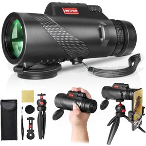 80x100 Monocular Telescope for Smartphones - High Powered HD Monocular with Tripod & Adapter, Low Light Vision for Adults - for Wildlife, Bird Watching, Hunting, Hiking