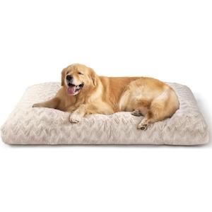 EHEYCIGA Washable XL Dog Bed for Crate 41x27 Inch, Reversible Kennel Pad for Extra Large Dogs Weight Up to 75 lbs, Plush and Comfy Pet Sleeping Mat, Beige