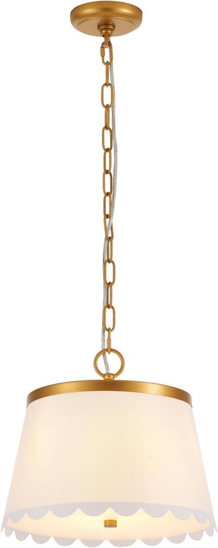 Flower Pendant Lighting, Modern Chandelier with Cream White Fabric Drum and Antique Brass Brush Paint Finish Shade for Nursery Kids Room Bedroom Kitchen Hallway Entryway 3-Light