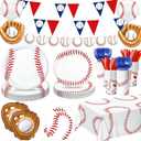 Oigco 150 PCS Baseball Decorations Set Includes Plates, Napkins, Cups, Cutlery, Banner, Tablecloth, Foil Balloons for Sports Baseball Birthday Party Decorations, Serves 24