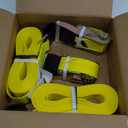 VULCAN Ratchet Strap with Flat Hooks - 2 Inch x 27 Foot - 2 Pack - Yellow - 3,300 Pound Safe Working Load
