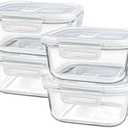 Small Glass Containers with Lids Square, 3 Cup Borosilicate Glass Food Storage Containers with Lid for Sandwiches, Snacks, Meal Prep, Yogurt Glass Bowl with Lids - Oven, Microwave & Freezer Safe 24 oz