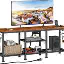 Furologee TV Stand with Power Outlets, Entertainment Center with Open Storage Shelves for TVs up to 55 Inch, Media Console Table with Soundbar Shelf for Living Room, Bedroom, Rustic Brown