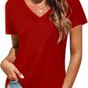 Elesomo Women Shirts V Neck Short/Long Sleeve Cotton Tops T-Shirt Basic Tees (Medium)