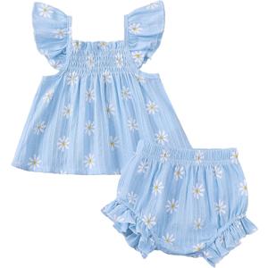 Jecson Newborn Baby Girl Summer Clothes Infant Girl Outfits Sleeveless Ruffle Top and Bloomers Shorts Set 0 12- 18  Month (Blue)