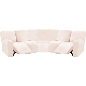 ULTICOR 7-Piece Sectional Recliner Sofa Covers, Velvet Stretch Reclining Couch Covers for Reclining Sofa, Thick, Soft, Washable (Ivory, L Shape 5 Seat Recliner Cover)