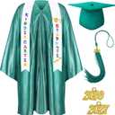 Foaincore 2026 Year Preschool and Kindergarten Graduation Gown Cap Tassel Set with 2026 Charm Printed Stole Grad Gift (Green)