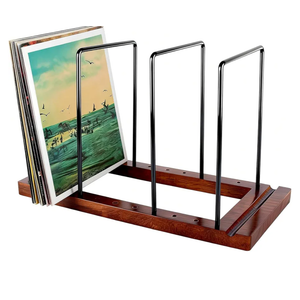 Vinyl Record Storage Holder with 4 Metal Dividers, Solid Wood Record Stand for 75 LPs, Built-in Now Playing Display, Sleek Vinyl Rack & Album Organizer for Desktop, Walnut Finish